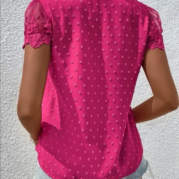 08 Boho Swiss Dot Floral Lace Blouse - Picture 4 of 5